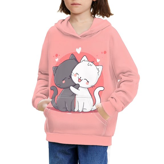 DISNIMO Cat Heart Girls Pullover Hoodies Size 6-7 Boys and Girls Club Hoodie Sweatshirts for Girls Trendy Sweatshirt Graphic Design Streetwear Hoodie Kids Casual Clothing Fall Soft
