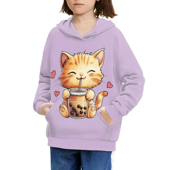 DISNIMO Cat Heart Hoodies Size 6-7 Purple Hoodie Pullover Boys Kids Girls Sweatshirts with Hoodies Fall Long Sleeve Hoodie for Child Streetwear Hoodie with Pocket