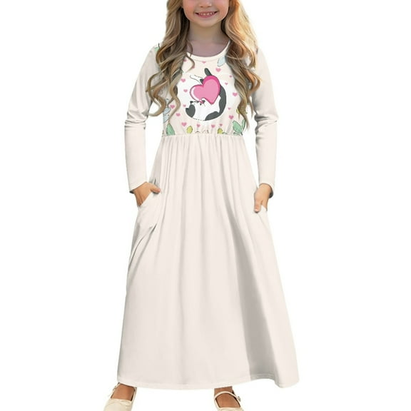 DISNIMO Cat Heart Kids Dress Girls Size 13-14 Girls Cute Dress Long Sleeve for Kids Long Sleeve Dresses for Girls Swing Dress with Pockets Kids Long Fall Dress Casual Frocks