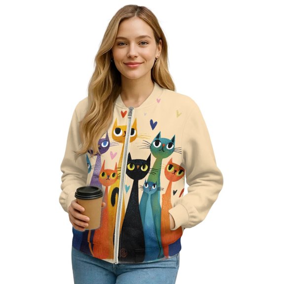 DISNIMO Cat Heart Printed Sweatshirts for Women Trendy Jackets Long Sleeve Outwear V Neck Sweatshirts Fall Winter Clothes, S