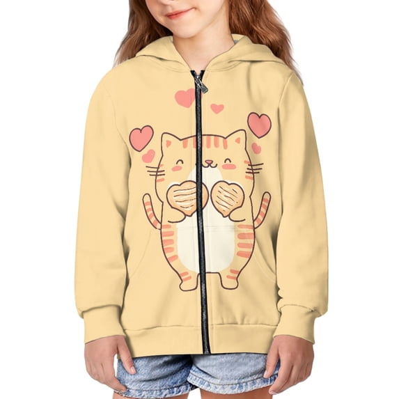 DISNIMO Cat Hoodies for Kids Heart Zip Up Hoodie for Girls 11-13 Hoodie Sweatshirts for Boys Hooded Jacket Lightweight Sweatshirt Hoodie for Girls Boys Hoodie Coat Children Casual Girl Animal Hoodie