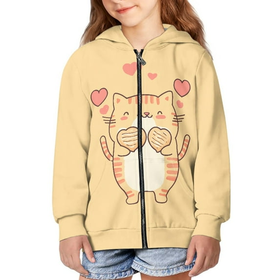 DISNIMO Cat Hoodies for Kids Heart Zip Up Hoodie for Girls 11-13 Hoodie Sweatshirts for Boys Hooded Jacket Lightweight Sweatshirt Hoodie for Girls Boys Hoodie Coat Children Casual Girl Animal Hoodie