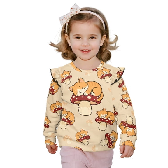 DISNIMO Cat Mushroom Printed Pullover for Toddler Girl Long Sleeve T-Shirts Comfy Sweatshirt Fall Winter Sweater 5-6 Years