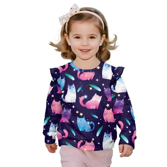 DISNIMO Cat Printed Sweatshirt for Girls Long Sleeve T-Shirt Cozy Pullover Tops Cute Sweater Fall Winter Clothes 3-4 Years