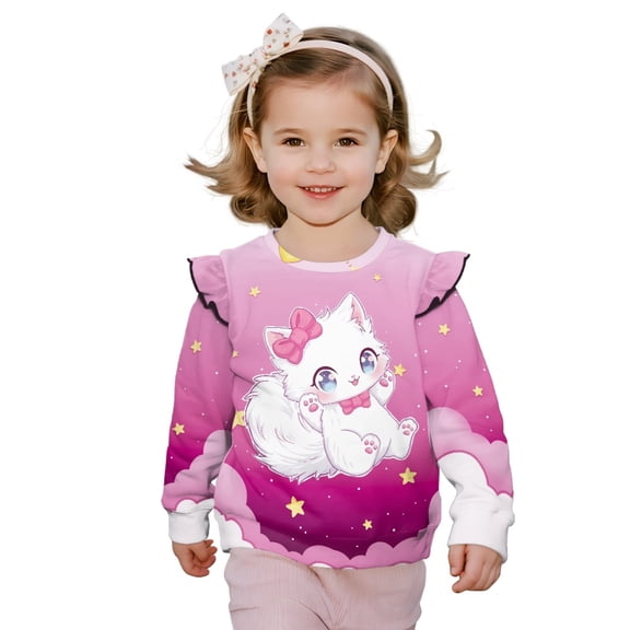 DISNIMO Cat Star Printed Sweatshirt for Girls Long Sleeve Pullover Tops Comfy Sweater Crewneck T-Shirts Fall Winter Clothes 1-2 Years