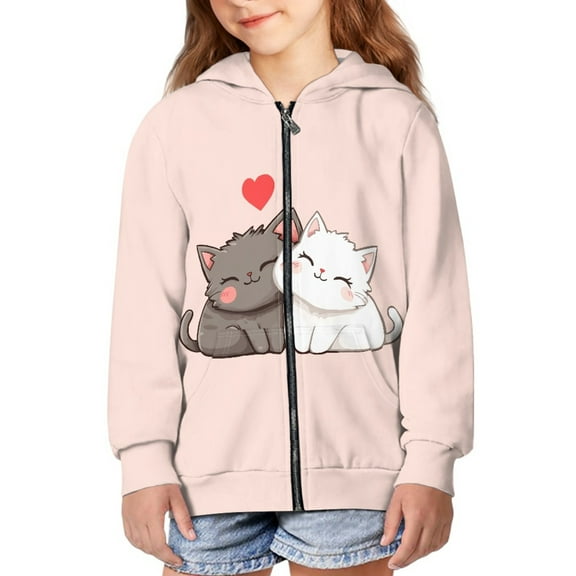 DISNIMO Cat Zip Up Hoodie Girls Heart Hoodies Jacket for Teen Girls Boys Hoodie Sweatshirt Zipper Hoodies for Kids Hooded Sweatshirts with Hoodie Children Girl Hoodie Jacket 11-13 Fall Outfit