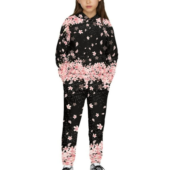 DISNIMO Cherry Blossom Hoodie And Pants Set for Girls 2 Piece Hoodie Outfits for Girls Pullover Hoodies for Kids Hoodies Girls 6-7 Hooded Sweatshirt with Pockets Girls Drop Shoulder Hoodie Boys