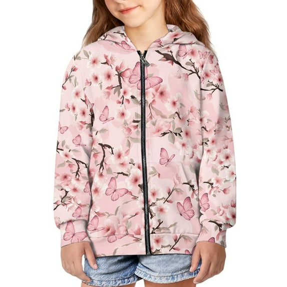 DISNIMO Cherry Blossom Hoodie Kids Butterfly Hoodie Girls Sweatshirts Zip Up Hoodie Girls 11-13 Hoodies Children Sweatshirt with Hoodie Girls Zip Jacket Teen Girl Streetwear Hoodie Animal Hoodies