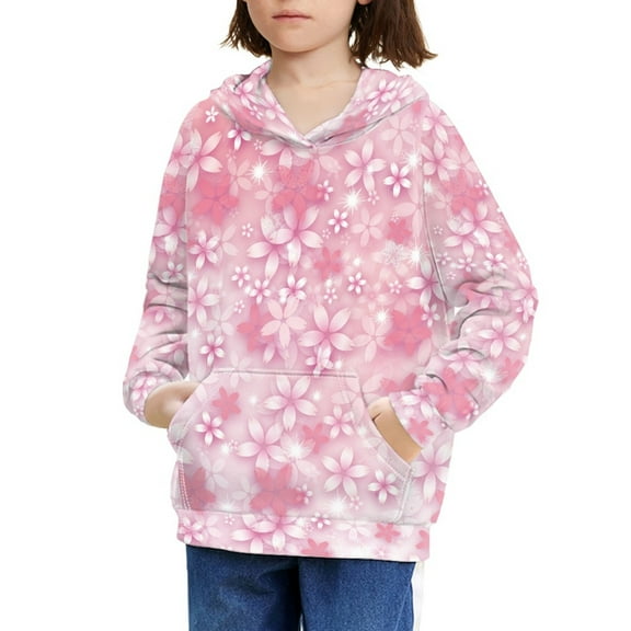 DISNIMO Cherry Blossom Hoodie Pink Hoodies for Girls Trendy Graphic Hoodies Pullover for Boys Hoodie Sweatshirts Size 11-13 Hooded Sweatshirt Kids Streetwear Hoodie Long Sleeve Fall Clothes