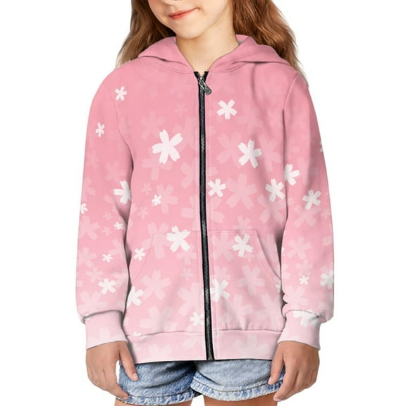 DISNIMO Cherry Blossom Hoodie Pink Zip Hoodies for Girls Hooded Sweatshirt with Zipper Hoodie Kids 6/7 Hoodie Sweatshirts for Boys Hoodie Jackets Girls Hooded Jacket Coat for Children Clothes Fall