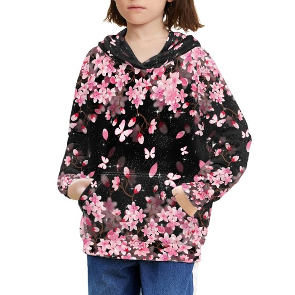 DISNIMO Cherry Blossom Hoodies Girls Butterfly Hoodie for Kids Hooded Sweatshirts Boys and Girls Hoodies Pullover Hoodie Sweatshirt for Girls 6-7 Primary Hoodie with Large Hood Children