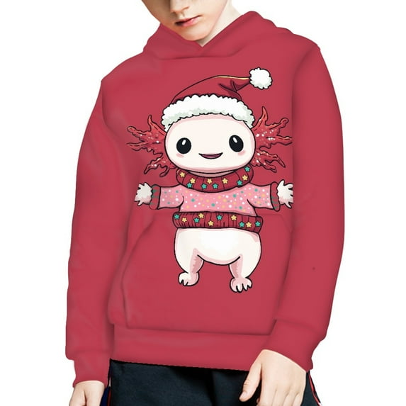 DISNIMO Christmas Axolotl Boy Hoodies Size 11-13 Pullover Hoodie for Girls and Boys Streetwear Hoodie Long Sleeve for Children Hooded Sweatshirt with Front Pocket Kids Fall Sweatshirts Casual