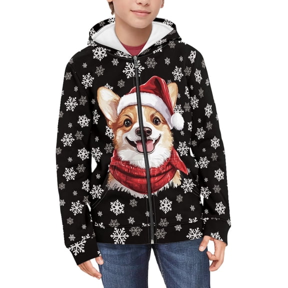 DISNIMO Christmas Corgi Hoodie Kids Snowflake Hoodies with Zipper for Boys Zip Front Hooded Sweatshirts Size 8/10 Girls Hoodie Sweatshirt Zipup Jacket Boys Hoodie Jackets Children Fall Clothes Boy