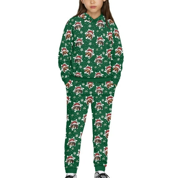 DISNIMO Christmas Dachshund Hoodies Sets for Girls 2 Piece Outfits Fall Hoodies for Girls Pullover Sweatshirt with Pockets for Kids Hoodie And Jogger Set Boys Drop Shoulder Hoodie 6-7