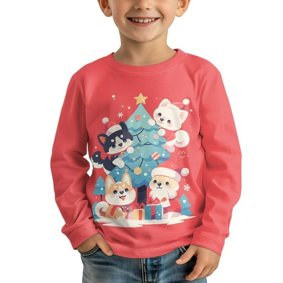 DISNIMO Christmas Dog T Shirts Long Sleeve for Kids T Shirt Boys 11-12 Tshirts for Kids Boys Crew Neck Shirt Kids Cute T-Shirts for Kids Tshirt Loose Fit Shirt Kids Shirts Boys Clothes Girls