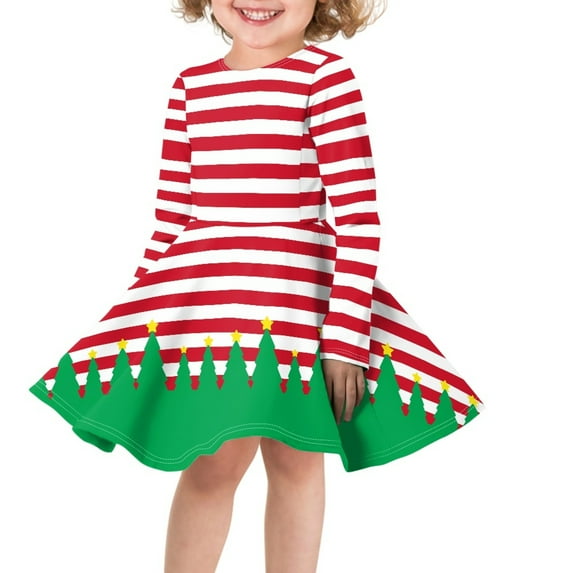 DISNIMO Christmas Dress Girl Christmas Tree Dress Girls Red Striped Dress Kids Dress Kid Girl 11 to 12 Long Sleeve Beach Dress Girls Midi Winter Dresses Kids Twirl Dress Girls Swing Dresses Soft