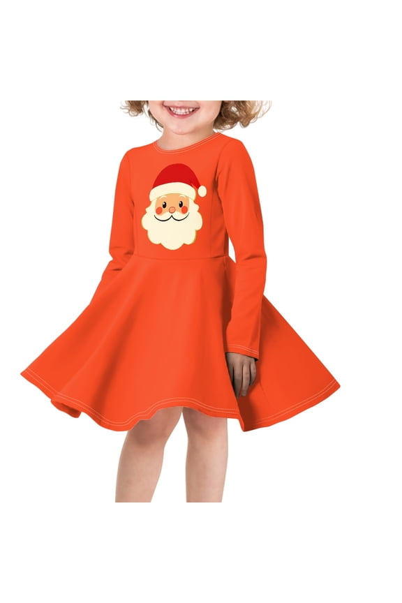 Christmas Dress for Girls Size 13-14 Long Sleeve Dresses Kids Santa Claus Girl Dress Orange Skater Dress Girls Winter Long Sleeve Dresses for Children Girl Dress Casual Girls Polyester Dress