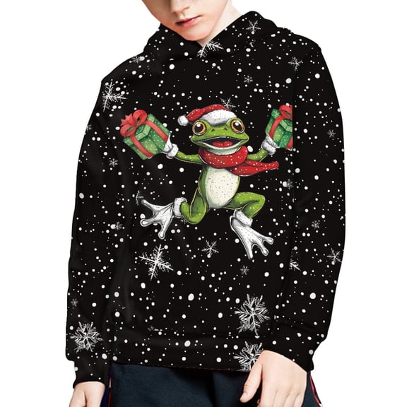DISNIMO Christmas Frog Hoodie for Kids Snowflake Hoodies Pullover for Boys Hoody Children Sweatshirts Girls Fall Hoodies with Pockets Teens Streetwear Hoodie Boys Long Sleeve Hoodies 11-13 Casual