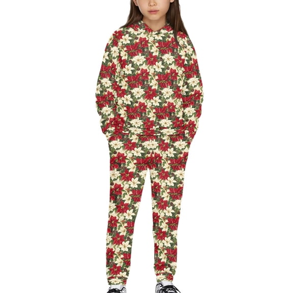 DISNIMO Christmas Holly Hoodie Girls Sweatshirt with Hoodie Kids Pullover Hoodie Girls Size 4-5 Hoodies Sets for Girls 2 Piece Kids Sweatsuit Outfits Girls Hoodie Outfits Hoodies Stes