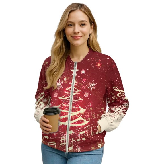 DISNIMO Christmas Jackets for Women Zip Up Sweatshirts Snowflake Musical Note Printed Cardigans Jackets Long Sleeve Outwear for Fall Winter, 3XL