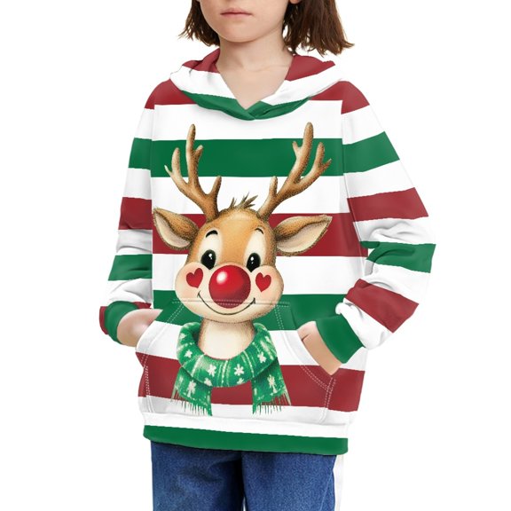 DISNIMO Christmas Kids Reindeer Hoodie Girl Striped Hoodie Boys 8-10 Pullover Hoodies for Girls Graphic Hooded Sweatshirt with Pockets Hoodie Sweatshirts Sports Hoodies with Print