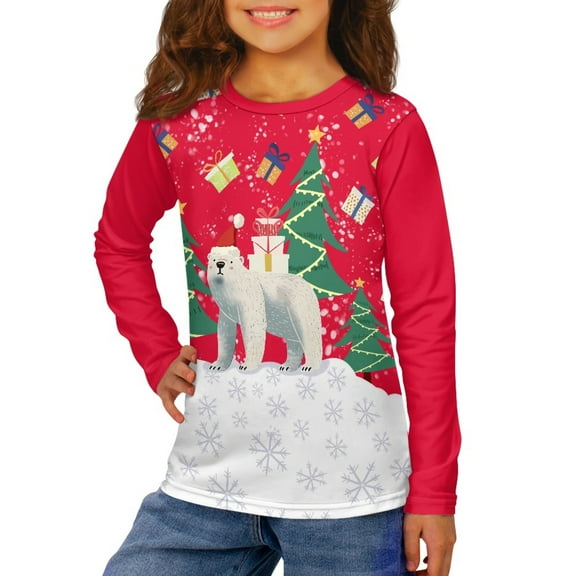 DISNIMO Christmas Polar Bear Girls Tee Shirts Fall Shirts for Girls Long Sleeve T Shirts Size 5 6 Girls Shirts Soft Tshirts Girls Crew Neck T Shirt Kids Large Tee Shirts Kids Casual Tees