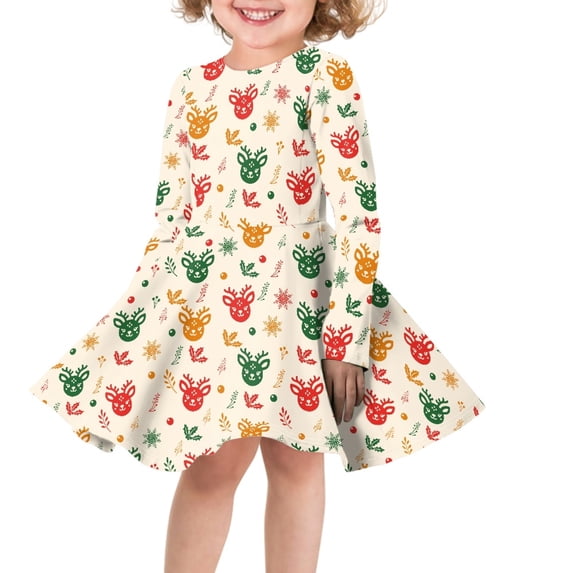 DISNIMO Christmas Reindeer Dress for Girls Size 13-14 Long Sleeve Dresses Kids Girl Dress Children Skater Dress Girls Winter Long Sleeve Dresses for Children Teen Dress Casual Girls Polyester Dress