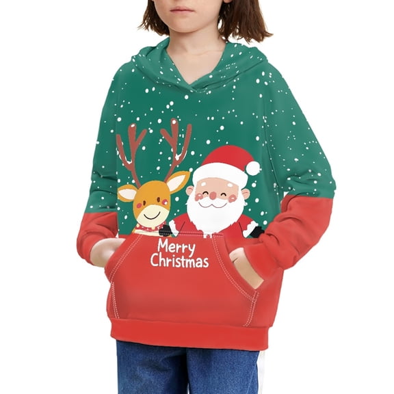 DISNIMO Christmas Reindeer Hoodie Boy Pullover Hoodies for Girls Santa Claus Hoodie 11-13 Pullover Kids Long Sleeve Sweatshirt with Pockets Girls Soft Hoodie Street Wear Hoodies for Boys Children