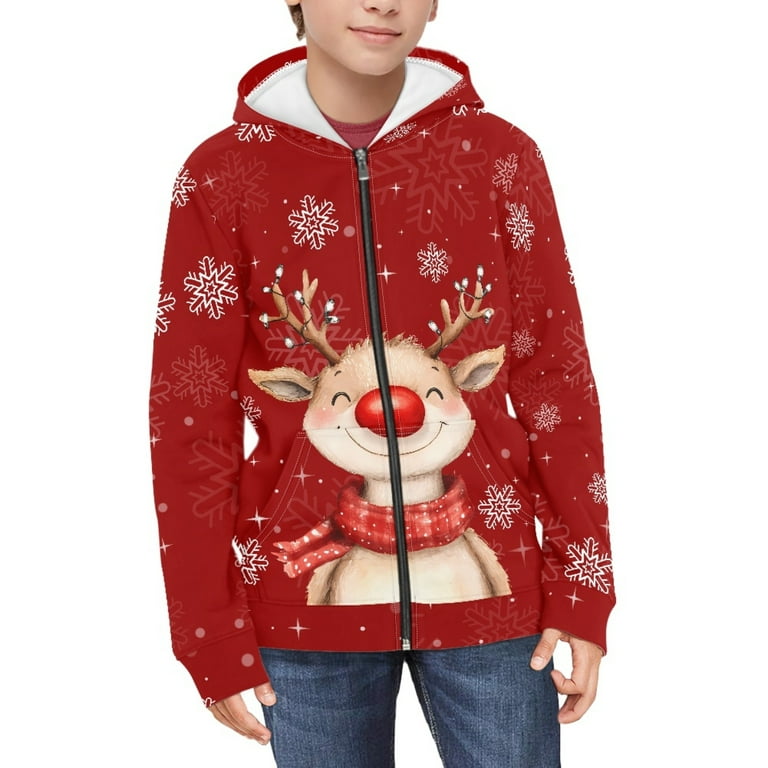 DISNIMO Christmas Reindeer Hoodie Boy Snowflake Hoodies Zipper