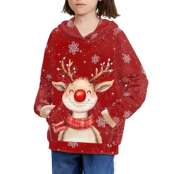 DISNIMO Christmas Reindeer Hoodies for Girls Pullover Hoodie with Pockets Snowflake Hoodies Sweatshirts for Kids Hooded Sweatshirt Fall Clothing for Girl Clothes Trendy 6-7 Soft