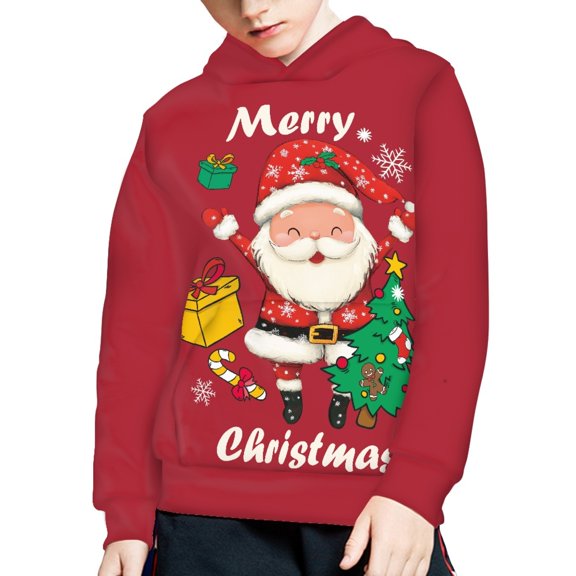 DISNIMO Christmas Santa Claus Boys Hoodie Sweatshirt with Pockets Kids Hoodies for Boys 8-10 Pullover Hoodie Sweatshirts for Girls Streetwear Hoodie Kids Fall Clothing Casual Soft