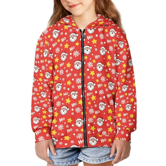 DISNIMO Christmas Santa Claus Hoodie Girl Snowflake Hoodies Girls Star Hoodie Boys Hooded Sweatshirts Zipper Up Jacket Girl Clothes Size 6-7 Hoodie/Sweatshirt Childrens Zip Up Hoodies Red