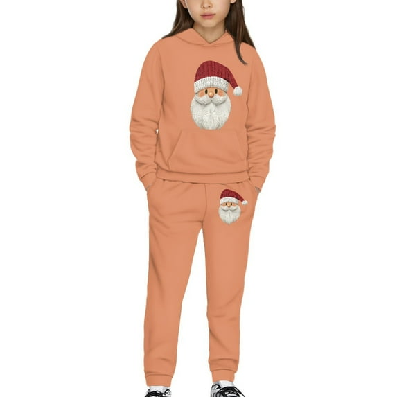 DISNIMO Christmas Santa Claus Hoodie for Girls 2 Piece Hoodie Outfits for Kids Clothes for Girls 8-9 Hoodies with Pockets Kids Hoodie And Joggers for Girls Drop Shoulder Sweatshirt Pullover Boys