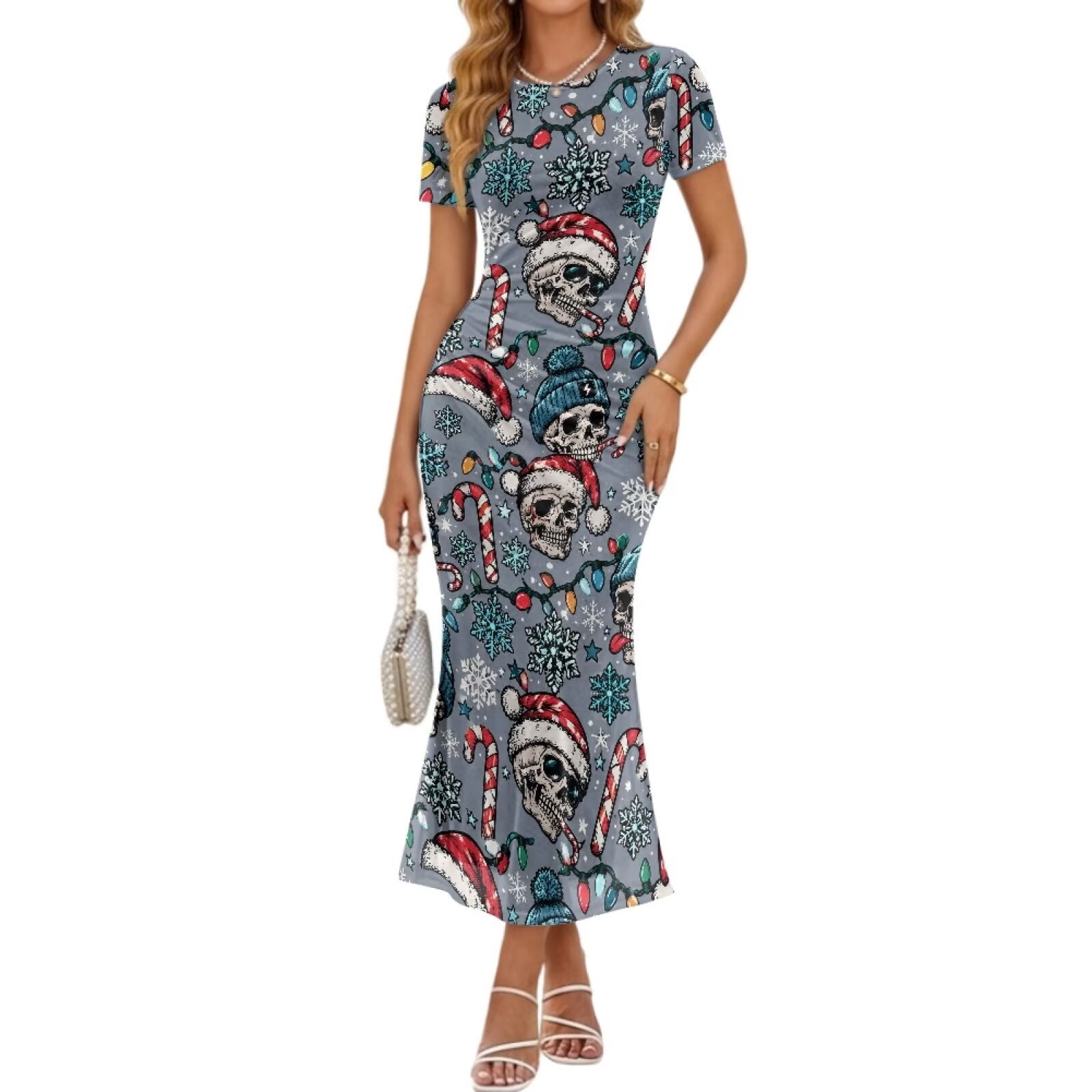 DISNIMO Christmas Skull Print Women Long Dress Casual Maxi for Parties ...