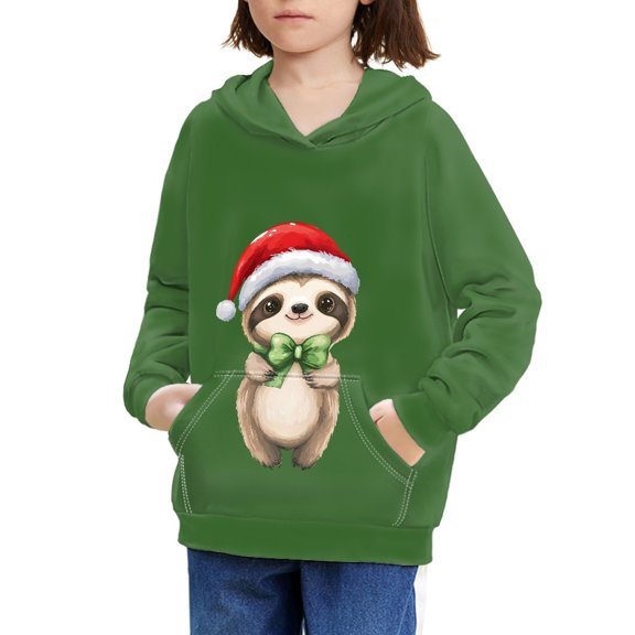 DISNIMO Christmas Sloth Hoodie Kids Pullover Sweatshirt Boys and Girls Hoodies Size 8-10 Green Hoodie Child Sweatshits with Hood for Girls Soft Clothes Polyester Hoodie with Pockets