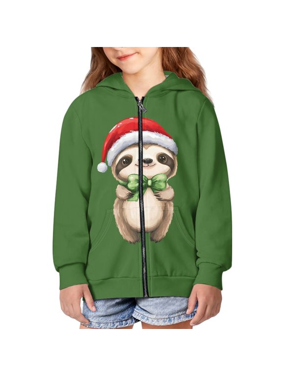 Christmas Sloth Hoodie Kids Zipper Hoodies Girls Zippered Hoodies Size 8-10 Hoodie Sweatshirt for Boys Sweatshirts Hooded Jacket Kids Cool Hoodies Jackets for Girls Boy Green Hoodie