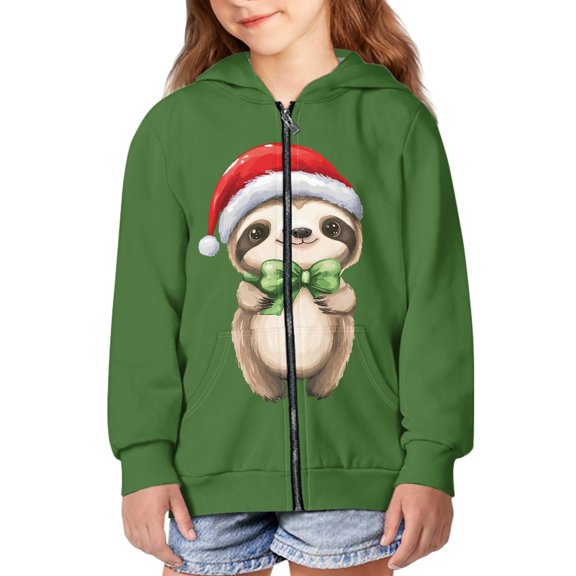 DISNIMO Christmas Sloth Hoodie Kids Zipper Hoodies Girls Zippered Hoodies Size 8-10 Hoodie Sweatshirt for Boys Sweatshirts Hooded Jacket Kids Cool Hoodies Jackets for Girls Boy Green Hoodie