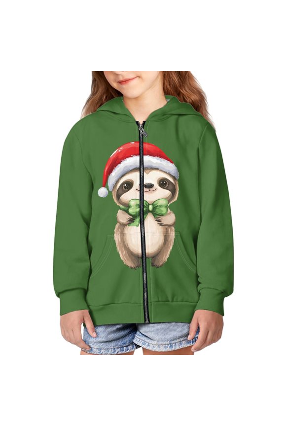 Christmas Sloth Hoodie Kids Zipper Hoodies Girls Zippered Hoodies Size 8-10 Hoodie Sweatshirt for Boys Sweatshirts Hooded Jacket Kids Cool Hoodies Jackets for Girls Boy Green Hoodie