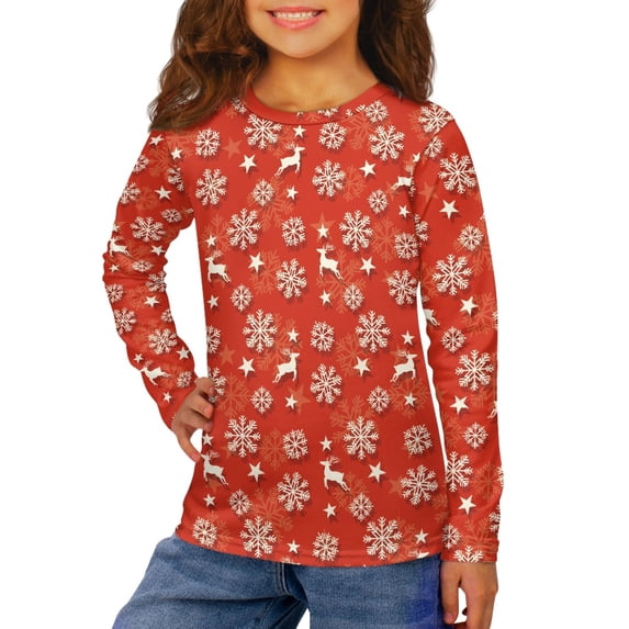 DISNIMO Christmas Snowflake Girls Shirt Long Sleeve Tee Shirts for Girls Fall Shirts Size 3-4 Girls Clothes Soft Girl Tops Cute Kids Outifts Girls Crew Neck T Shirt Kids Holiday Outfits for Girls
