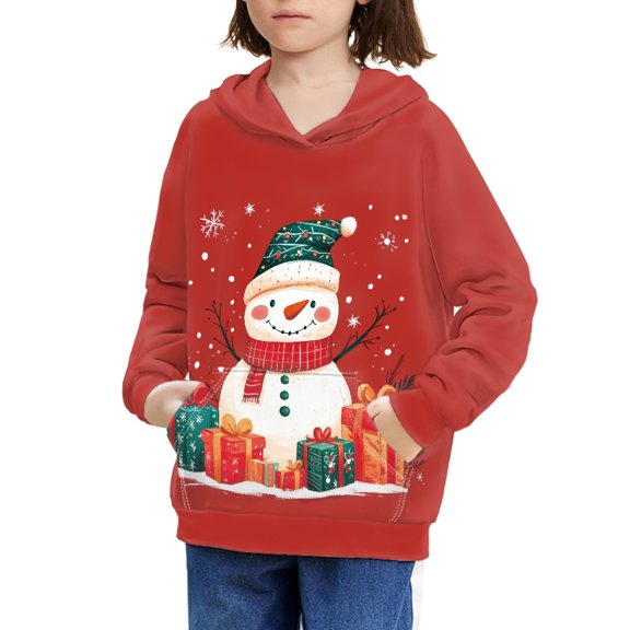 DISNIMO Christmas Snowman Girl Pullover Hoodie for Boys Girls Hoodies Pullover Hooded with Pocket Sweatshirt Hoodie Kids 11-13 Long Sleeve Sweatshirts Graphic Fall Childrens Clothing Red