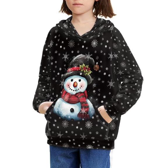 DISNIMO Christmas Snowman Girls Hoodie Sweatshirt Black Snowflake Hoodies Pullover Graphic Sweatshirts Kids Girls Boys Long Sleeve Hoodie with Pockets Fall Clothes Girl Hoodies Size 8-10