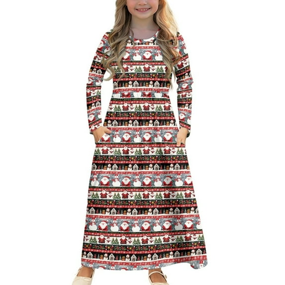 DISNIMO Christmas Snowman Girls Long Sleeve Dresses Size 9-10 Dress with Long Sleeves and Pockets for Kids Long Sleeve Mini Dress Casual Swing Dress Long Frocks for Kids
