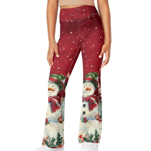 DISNIMO Christmas Snowman Kids Yoga Pants for Girls Leggings Flare Leg Leggings Girls Bell Bottoms Kids Bell Bottom Pants for Girls 13-14 Flare Pants for Girls High Waisted Dance Leggings Girls