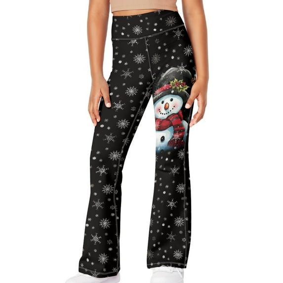 DISNIMO Christmas Snowman Snowflake Leggings Girls Flare Yoga Pants Size 7-8 Flare Leggings for Girls Bell Bottoms Leggings Kids Bell Bottom Pants Suit Girls Flare Pants Soft Bell Bottoms
