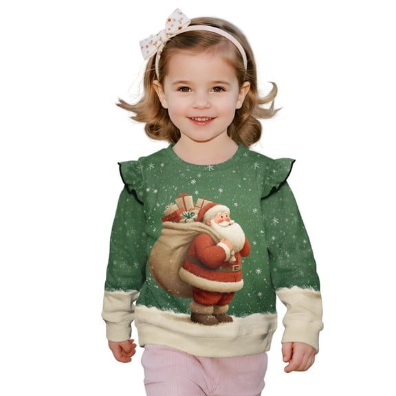 DISNIMO Christmas Sweatshirt for Girls Santa Claus Printed Pullover Tops Crewneck T-Shirts Long Sleeve Sweater Tops for Fall Winter 3-4 Years