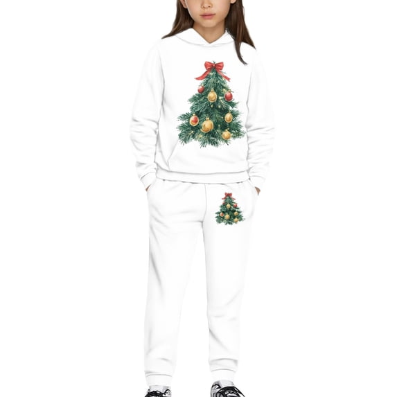 DISNIMO Christmas Tree Hoodie for Girls 2 Piece Hoodie Outfits for Kids Clothes for Girls 8-9 Hoodies with Pockets Kids Hoodie And Joggers for Girls Drop Shoulder Sweatshirt Graphic Pullover