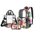 thumbnail image 1 of DISNIMO Clear Backpack, Color Block Printed 17 Inch Large Backpack with Lunch Box and Pencil Case, Heavy Duty PVC Transparent Bookbag for Elementary Kindergarten Student, 1 of 5