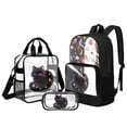 thumbnail image 1 of DISNIMO Clear Backpack Set for Kids, Cat Planet Print 17 Inch PVC Transparent Bookbag with Portable Lunch Box and Pencil Case, Heavy Duty Large Clear Backpack for Boys and Girls, 1 of 5