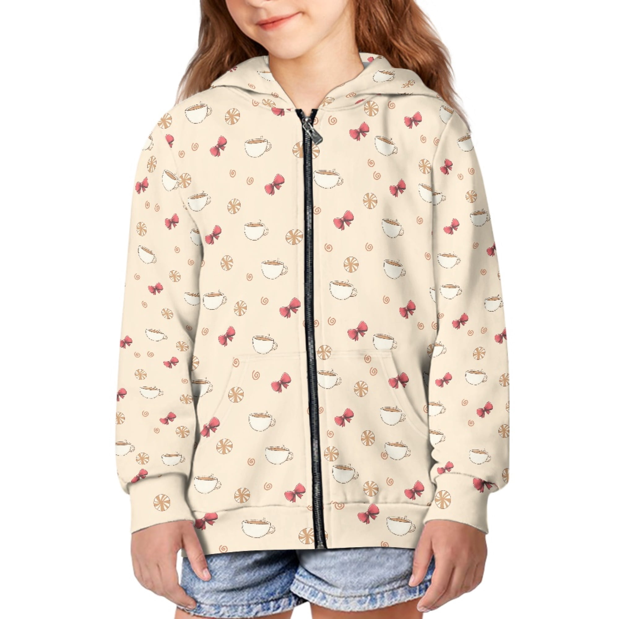 DISNIMO Coffee Hoodie Kids Bow Hoodies with Zipper for Girls Sweatshirt with Hood Boys Hoodie Sweatshirts Size 11-13 Teen Girl Hoodies Trendy Clothes Kids Hoodie Jacket Girls Winter Wear Outifits