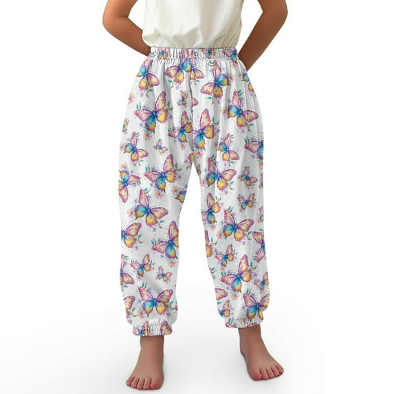 DISNIMO Colorful Butterfly Bloomer Harem Pants for Girls Bloomers Long Pants Baggy Pants Kids 13-16 Girls Jogger Pants for Girls Harem Bloomers for Kids Lantern Pants Kids High Waisted Pants